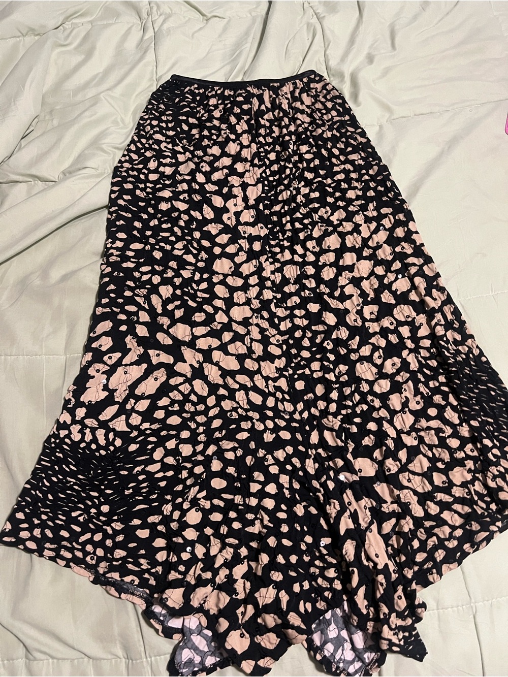 Joseph Ribkoff Black and Light Pink Pleated Maxi Skirt